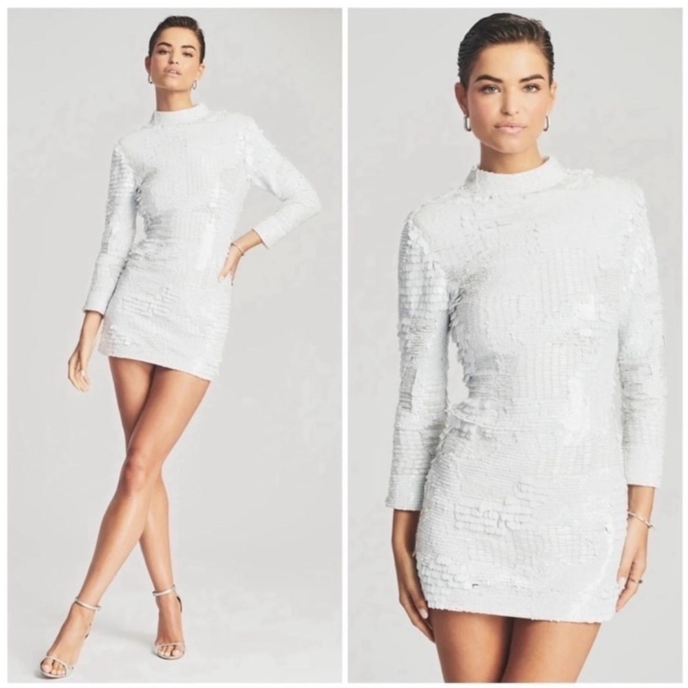 Retrofete April Sequin Long Sleeve Mini Dress White